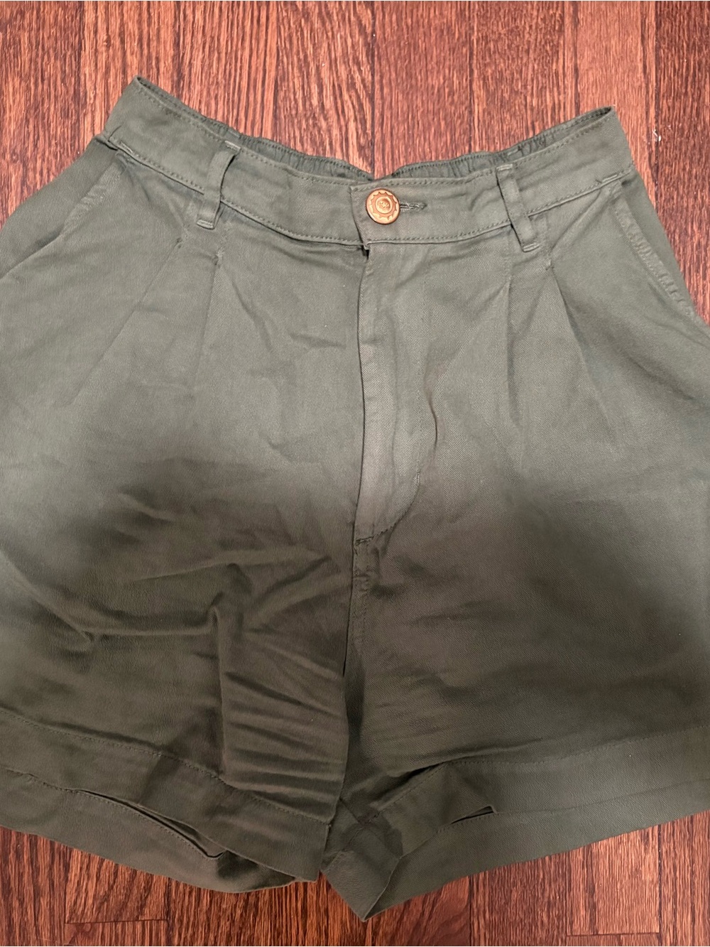 Big Bud Press Olive Green High-Waist Pleated Shorts